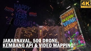 HAPPY NEW YEAR 2024 from JAKARTA❗ New Years Eve at Bundaran HI Jakarnaval 500 Drone Kembang Api❕ [upl. by Amaty]