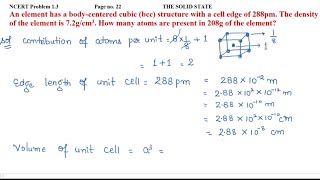 An element has a bodycentered cubic bcc structure with a cell edge of 288pm The density [upl. by Notxam933]