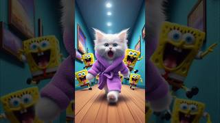 Kitten is scared of SpongeBobs😂 cat catshorts catstory ai cutecat shorts cute cats viral [upl. by Alliuqal255]