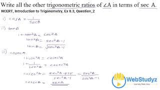 Class 10 NCERT Maths  Ch 8 Introduction To Trigonometry  Ex 83 Q2 Solution [upl. by Aniale736]