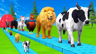 Paint amp Animals CowGorillaElephantGiraffeSheepLion Fountain Crossing Transformation Cartoon [upl. by Angelis]