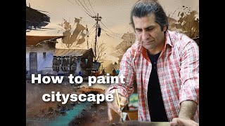 How to paint cityscape in watercolor painting [upl. by Otila]