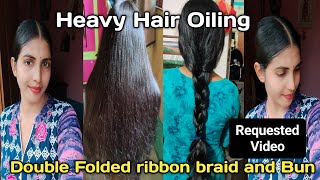 Folded sleek oiled braid in long hairHeavy hair oiling and tight braid Requested video [upl. by Letsirc]