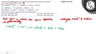 Which of the following reactions are disproportionation reactions  NEET 2019 A 2 Cu⟶Cu2 [upl. by Hills]