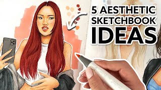 5 aesthetic SKETCHBOOK IDEAS  How to Fill Your Sketchbook to Make it Look Better  Natalia Madej [upl. by Fessuoy]