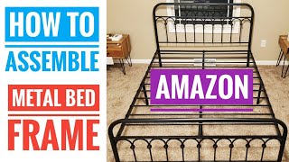 DETAILED REVIEW amp How To Assemble Metal Bed Frame Vintage Tuseer Wrought Iron Frame platform [upl. by Ydorb]