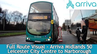 FULL ROUTE VISUAL  Arriva Midlands Route 50  Leicester City Centre to Narborough [upl. by Kcirdled129]