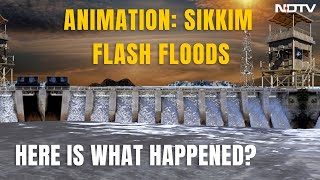 Sikkim Flash Floods Animation  Dam Breached Bridges Washed Away Sikkim Floods Brutal Aftermath [upl. by Atiekan]