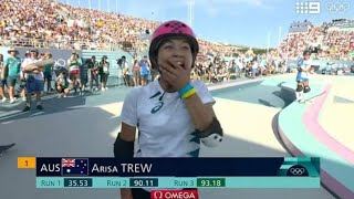 Australia 14 years old Arisa Trew wins gold medal in women’s park skateboarding Paris Olympics 2024 [upl. by Enrique]