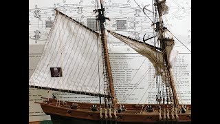 Mamoli Blackbeards Sloop Pirate Ship Project How to install Gaff Rigged Fore Sail [upl. by Samtsirhc11]