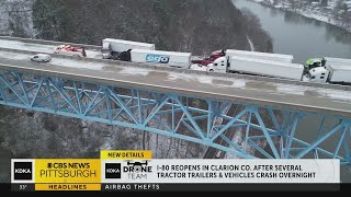 Interstate 80 shut down in Clarion County due to massive tractortrailer pileup [upl. by Scevour]