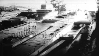 French Navy aircraft carrier Clemenceau R 98 near completion at a dock before iHD Stock Footage [upl. by Sierra768]