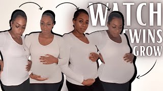 TWIN PREGNANCY TRANSFORMATION WEEK BY WEEK belly growth with twins [upl. by Atteyram]