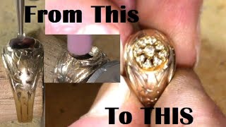 Remaking a 2000 9 Diamond set Gold ring from a Solitaire Garnet Gold ring [upl. by Notsa620]