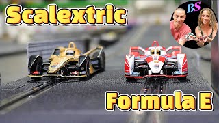 Scalextric Formula E slot car racing My sister is scared [upl. by Barkley]