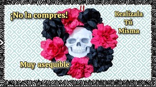 Halloween 🎃 Corona de Flores y Calavera💀 con papel crepéDecoración de pared Lindo Colgante [upl. by Wahl]