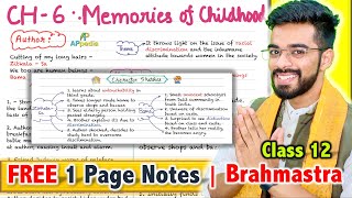 Memories of Childhood  CH  6  Vistas  FREE 1 Page Notes  PYQ Sample Paper 2024🇮🇳 [upl. by Nylesoy711]