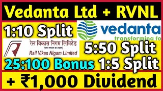 Vedanta Ltd  RVNL • Stocks Declared High Dividend Bonus amp Split With Ex Dates [upl. by Hesta]