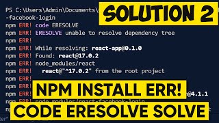 Npm ERR code ERESOLVE react  Npm install error in visual studio code SOLUTION 2 [upl. by Luckett]