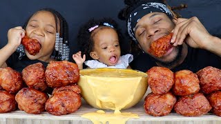 OUR 4 YEAR OLD DAUGHTER HAS A CRUSH CHEESY CRISPY SPICY FRIED CHICKEN MUKBANG EATING SOUNDS [upl. by Dis]