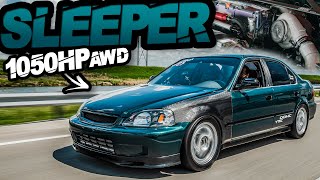 1050HP 4 Door Turbo AWD Honda  The Ultimate SLEEPER Civic is Back TRC AWD Honda Project [upl. by Lodhia637]