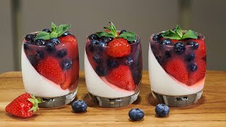 Strawberry amp blueberry panna cotta dessert in cups [upl. by Salba]