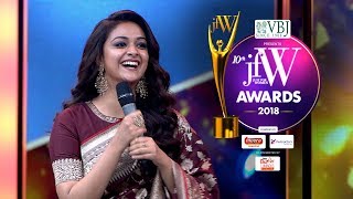 Gorgeous Keerthy Suresh speech at JFW Achievers Awards 2018  I was blessed by Savitiri Amma [upl. by Lleder]