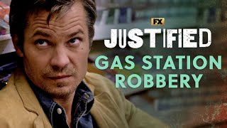 Raylan Gets Caught Up In A Gas Station Robbery  Scene  Justified  FX [upl. by Kcirde]