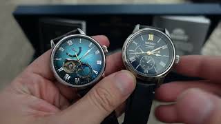 Orient Star Moonphase REAY0111A watch unboxing  comparison w Seiko Presage SPB399 [upl. by Odnomyar]