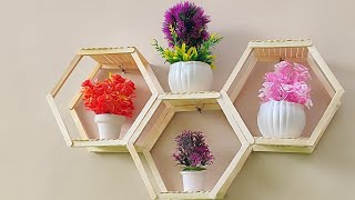 DIY hexagon wall shelves  how to make hexagon wall shelves from ice cream sticks [upl. by Lipscomb2]