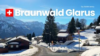 Braunwald Switzerland  Sunny Winter Walk in Glarus  Adorable Mountain Village [upl. by Berna]