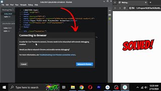 Solved  Brackets Live Preview not Working  Chrome needs to be relaunched with remote debugging [upl. by Rahs]