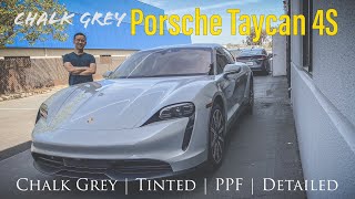 New Porsche Taycan 4S Chalk Grey  PPF  Tinted  Detailed [upl. by Ahsatsana]