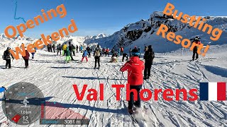 4K Skiing Val Thorens Les3Vallées Grand Opening Weekend Bustling Resort France GoPro HERO11 [upl. by Novyat]