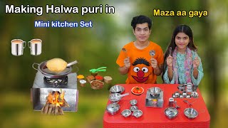 Making Halwa Puri in Mini Kitchen set  MoonVines [upl. by Nelak]