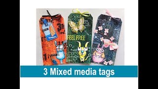 3 Easy Mixed Media Tags with Paper Artsy Zinski art stamps and Infusions [upl. by Snashall]