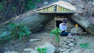 Camp despite heavy rain  Bushcraft wilderness survival shelter [upl. by Hailee]