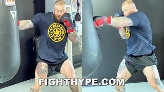 HAFTHOR BJORNSSON HAMMERS HEAV BAG LIGHT ON HIS FEET BIG IMPROVEMENTS amp BEST SHAPE FOR 2ND FIGHT [upl. by Letsirhc]