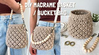 DIY  Macrame BasketBucket Bag tutorial  CanastaBolsa de macrame  마크라메 바스켓가방 [upl. by Airdnaed]