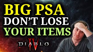 WARNING Dont LOSE Your Seasonal Items  Diablo 4 [upl. by Esorrebma7]