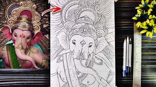 Lord Ganesha Drawing Outline How To Draw Ganpati Ganesh Chaturthi Drawing Step By Step Tutorial [upl. by Brezin]