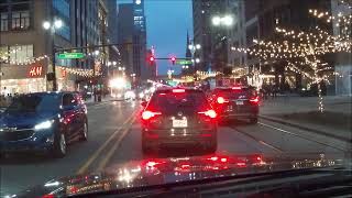 Downtown Detroit At Night Part 2 Campus Martius Crowds Woodward Ave Traffic Jam Holiday Cheer [upl. by Ytinirt]