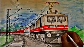 Multi WAP5 with special Rajdhani express  Sketching  09003 Bandra  Nizamuddin 3rd Rajdhani [upl. by Esinek156]