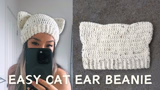 Easy Crochet Beanie with Cat Ears Tutorial [upl. by Berny404]