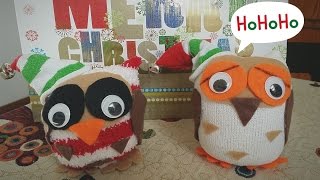 Gufetto di Natale con calzino tutorialChristmas Owl sock Tutorialeasy project [upl. by Ayital988]