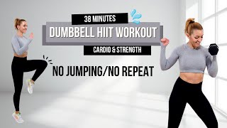 🔥38 MIN NO JUMPING ALL STANDING HIIT With One Weight🔥No Repeat🔥Low Impact Home Workout🔥 [upl. by Britte802]