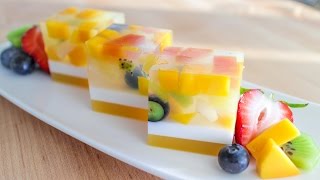 Agar Jelly Fruit Cake Recipe เค้กวุ้นผลไม้  Hot Thai Kitchen [upl. by Savannah]