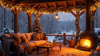 Relaxing Snowy Porch Ambience ❄️ Warm Fireplace amp Snowfall for a Cozy Winter Mood [upl. by Ydnyl]