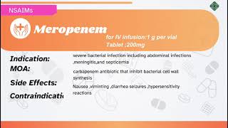 Meropenem Indications Mechanism of Action Contraindications Side effects [upl. by Reffinnej96]