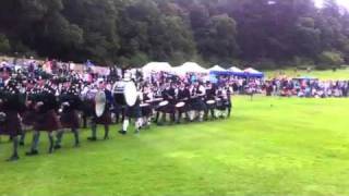 Massed pipe bands at Forres Highland Games [upl. by Muire]